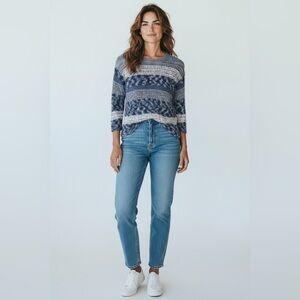 J. Jill 3/4 Sleeve Blue Stripe Sweater Size XS Petite